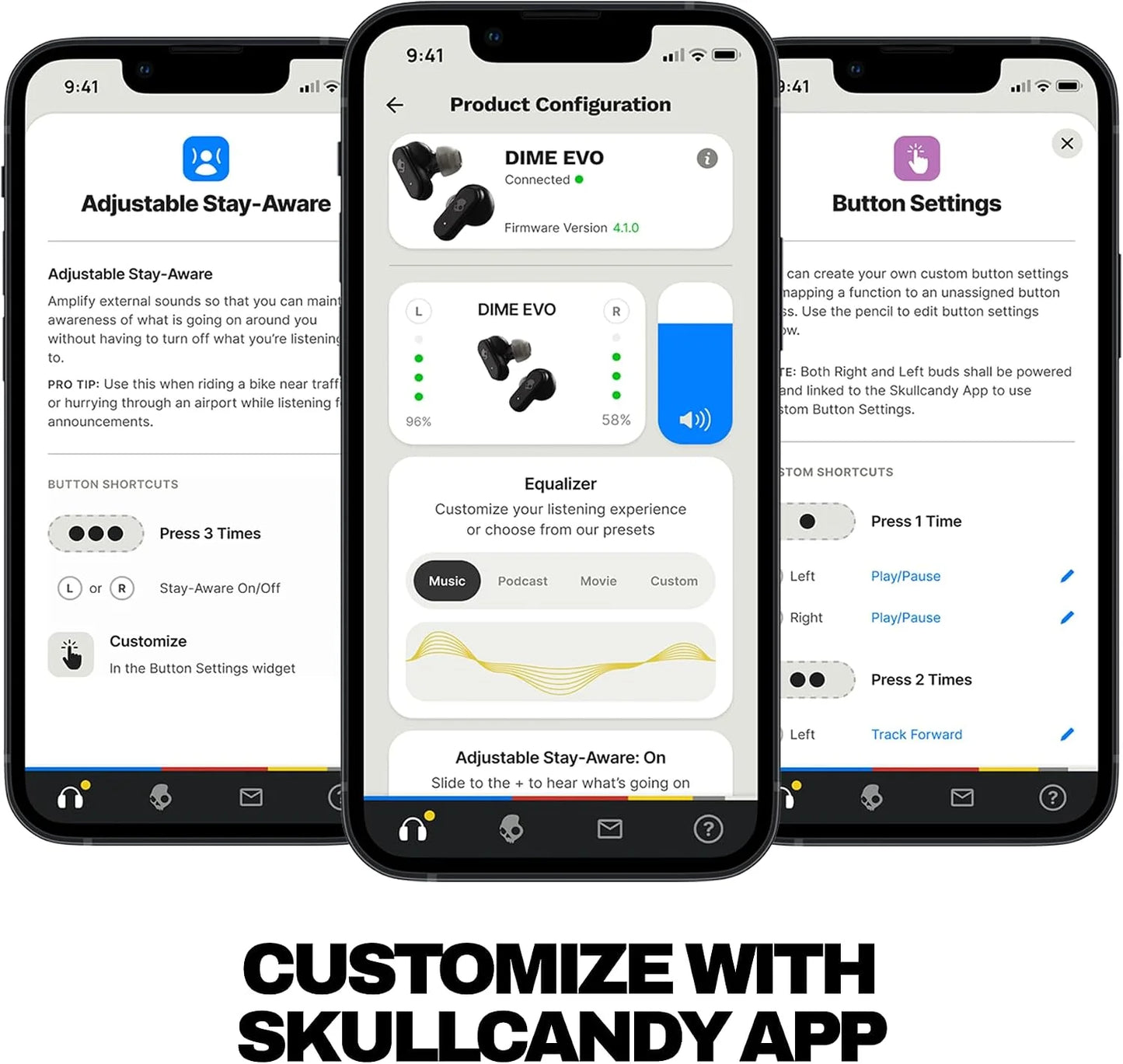 Skullcandy Dime Evo Wireless Earbuds with Clip-Anywhere Case - True Black
