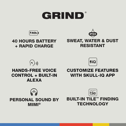 Skullcandy Grind Wireless Earbuds, Bluetooth Headphones, Up to 40 Hours Battery, Noise Isolating Fit, Microphone for iPhone Android, Customizable via Skull-iQ App - Chill Grey