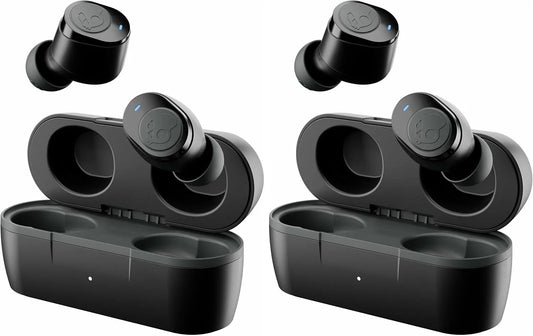 Skullcandy Jib True 2 Wireless Earbuds,Bluetooth Headphones,Up to 33 Hours Battery with Charging Case,Noise Isolating Fit,Sweat and Water Resistant,Microphone for iPhone Android-True Black,(Pack of 2)