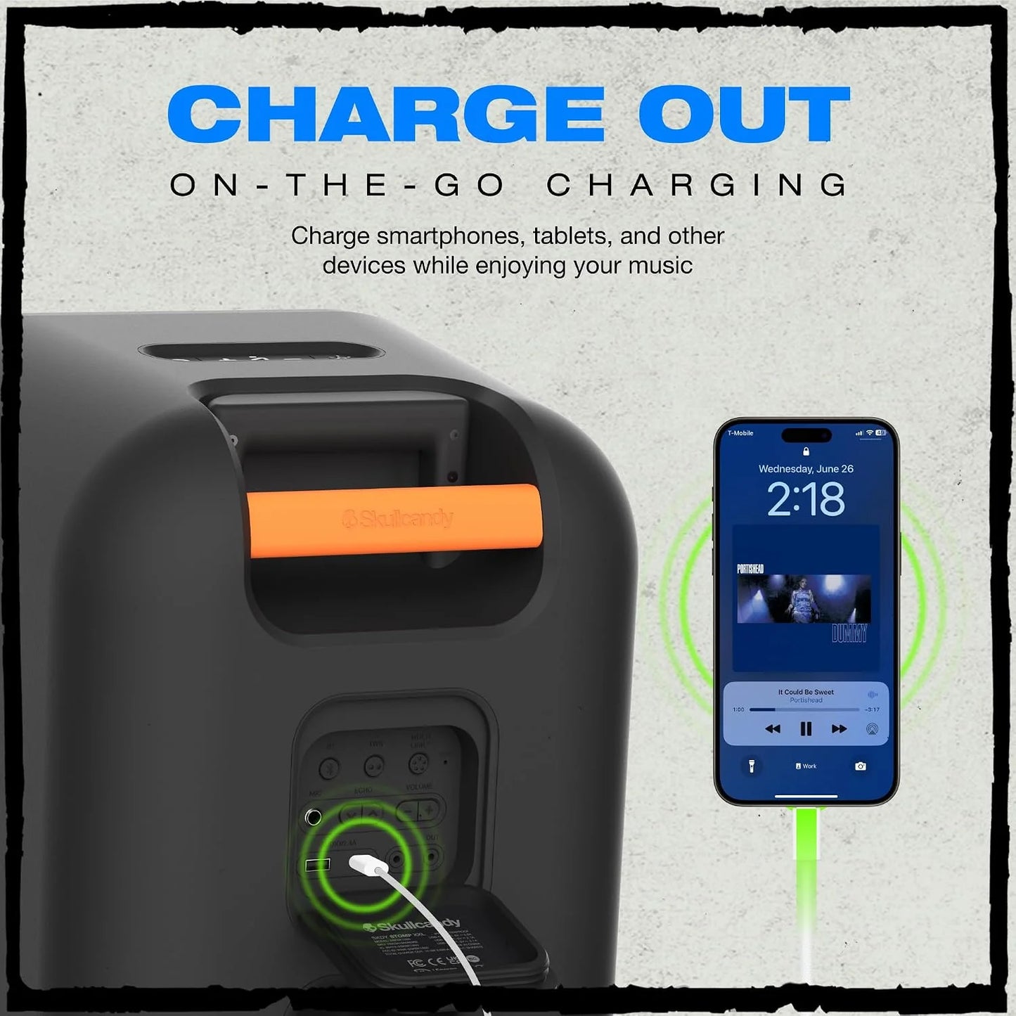 Skullcandy Stomp Bluetooth Speaker – IPX7 Waterproof Wireless Portable Speaker, with LED Lightshow & Strobe Modes, 12 Hour Battery, Multi-Link, & USB-C & USB-A Output Charging (Stomp XXL, Black)