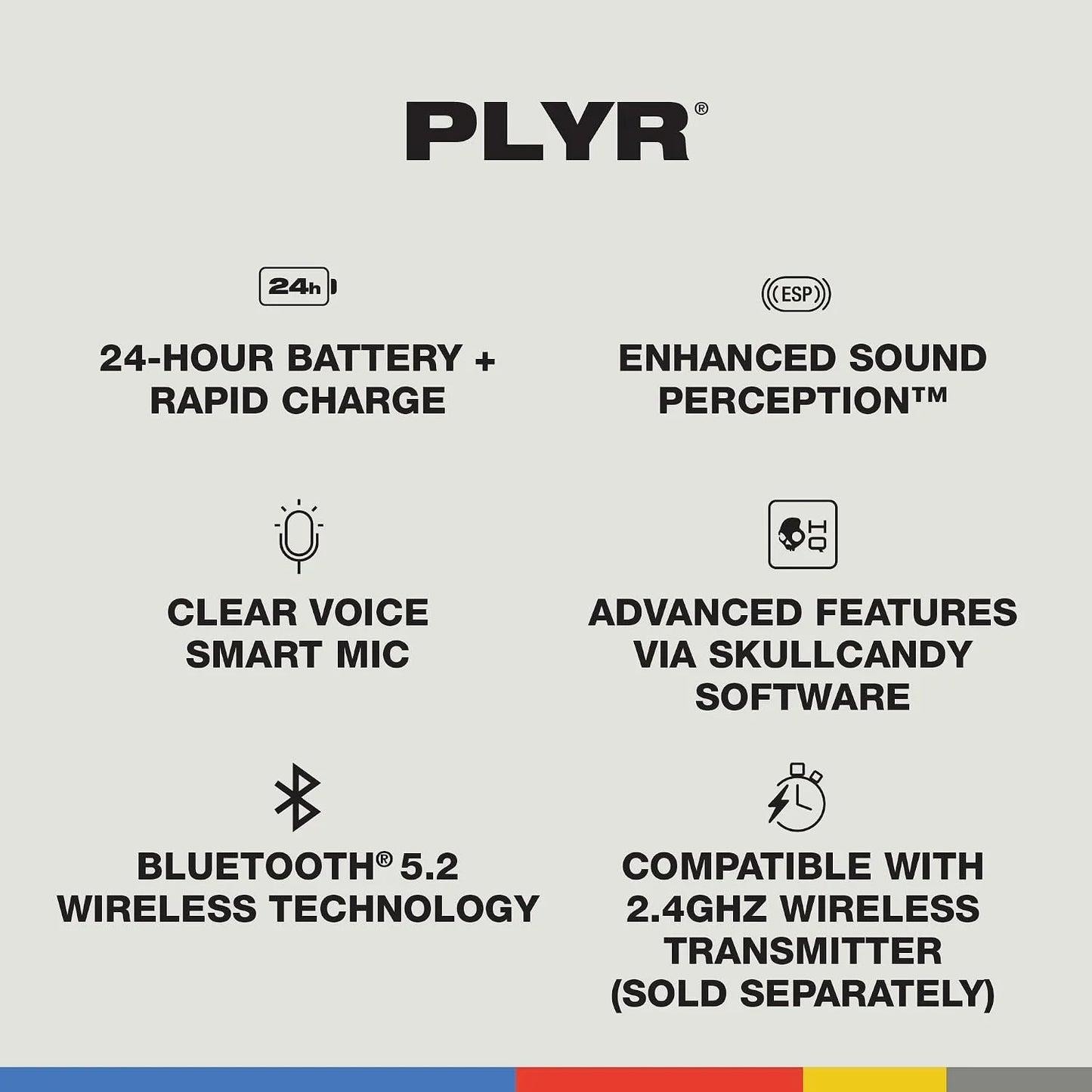 Skullcandy PLYR Multi-Platform Over-Ear Wireless Gaming Headset, Enhanced Sound Perception, 24 Hr Battery, AI Microphone, Works with Xbox PlayStation and PC - Black