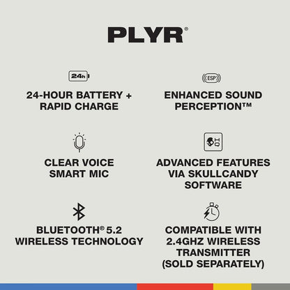 Skullcandy PLYR Multi-Platform Over-Ear Wireless Gaming Headset, Enhanced Sound Perception, 24 Hr Battery, AI Microphone, Works with Xbox PlayStation and PC - Black