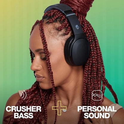 Skullcandy Crusher Evo Wireless Bluetooth Headphones with Extra USB-C Charging Cable, Multi-Sensory Bass, Noise Isolating Over-Ear Fit, 40 Hours Battery, Microphone for iPhone Android - True Black