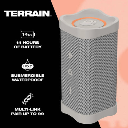 Lifeworks Skullcandy Terrain Wireless Bluetooth Speaker - IPX7 Waterproof Portable Speaker with Dual Custom Passive Radiators, 14 Hour Battery, Nylon Wrist Wrap, & True Wireless Stereo