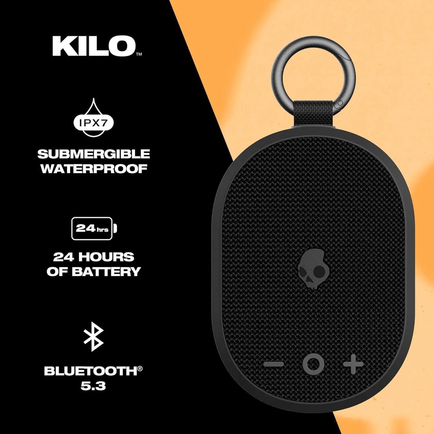 Skullcandy XT Wireless Bluetooth Speaker - IPX7 Waterproof Portable Speaker with Dual Custom Passive Radiators, Nylon Wrist Wrap, & True Wireless Stereo (Kilo XT, Black)