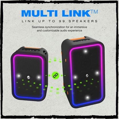 Skullcandy Stomp XL Bluetooth Speaker – IPX7 Waterproof Wireless Portable Speaker, with LED Lightshow & Strobe Modes, 12 Hour Battery, Multi-Link, & USB-C & USB-A Output Charging (Stomp XL, Black)