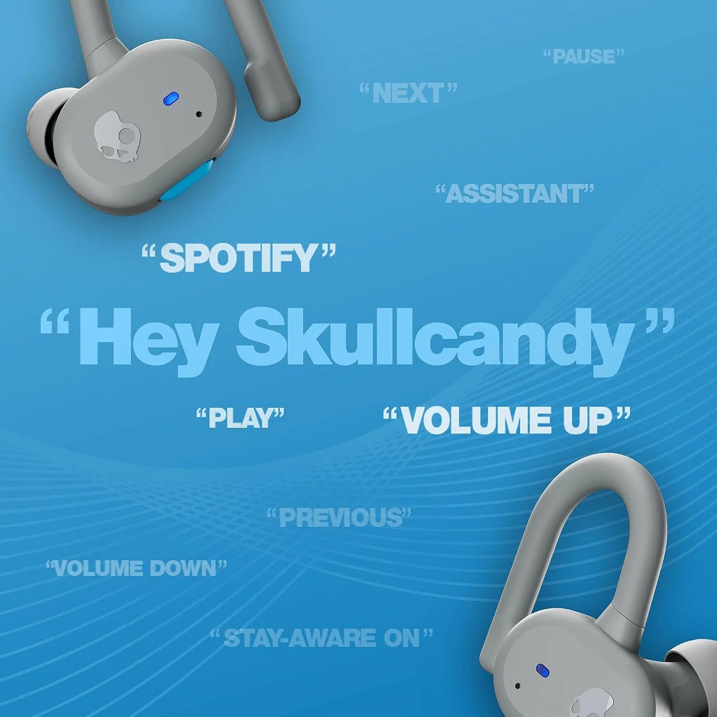 Skullcandy Push Active True Wireless in-Ear Bluetooth Earbud, Use with iPhone and Android with Charging Case and Mic, Great for Gym, Sports, and Gaming, IP55 Water, Dust Resistant - Grey/Blue