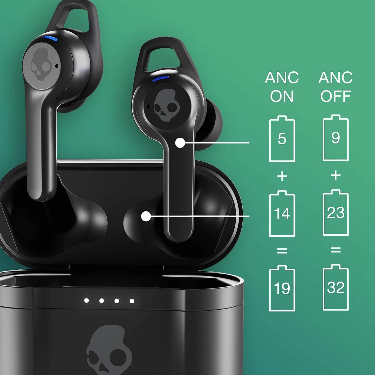 Skullcandy Indy ANC in-Ear Noise Canceling True Wireless Earbuds, 32 Hour Battery, Microphone, Works with iPhone Android and Bluetooth Devices - Black