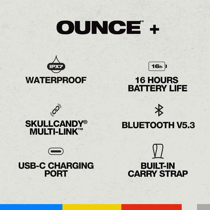 Skullcandy Ounce+ Wireless Bluetooth Speaker - IPX7 Waterproof Mini Portable Speaker with 16 Hour Battery, True Wireless Stereo, and Ballistic Nylon Carry Strap (Black)