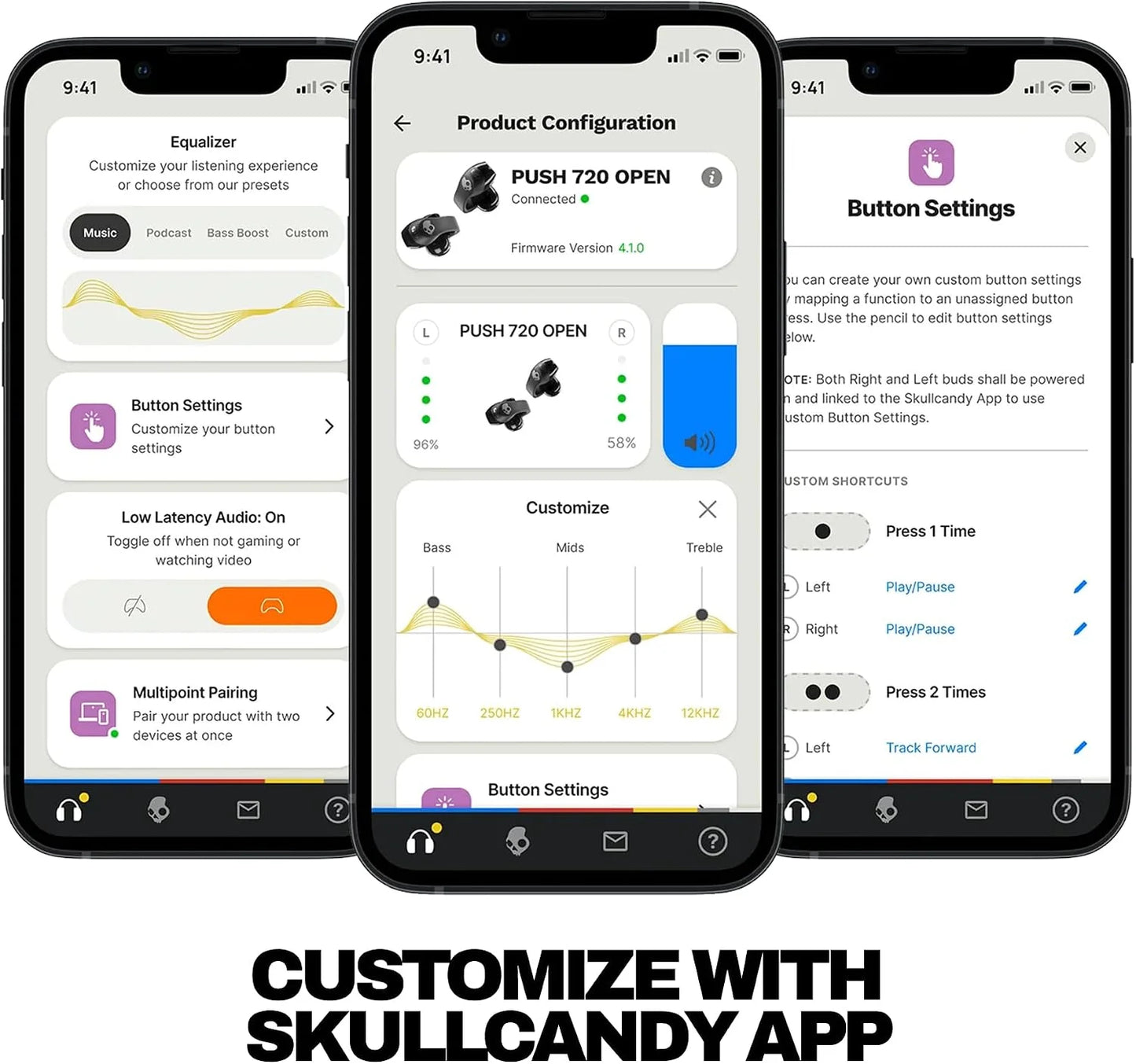 Skullcandy Push 720 Open Wireless Open-Ear Bluetooth Earbuds - Cement