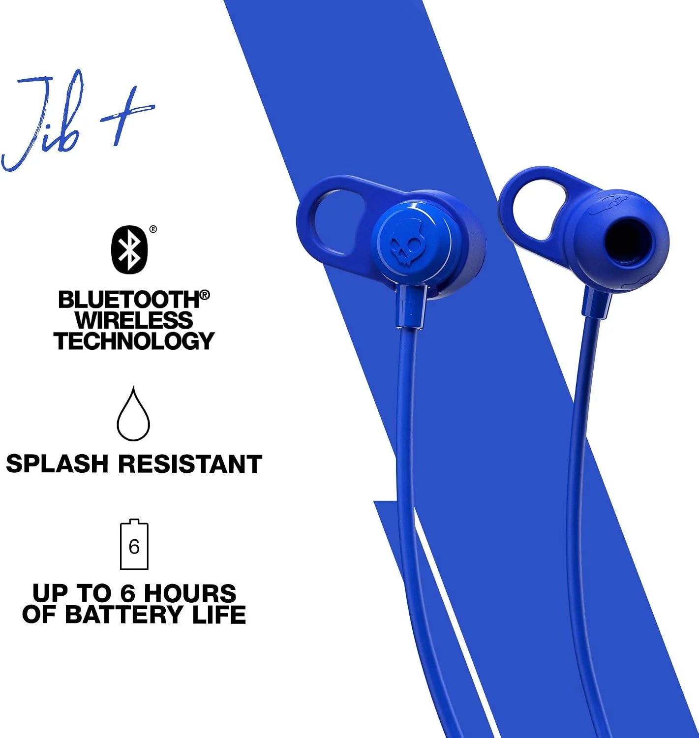 Skullcandy Jib+ in-Ear Wireless Earbuds, 6 Hr Battery, Microphone, Works with iPhone Android and Bluetooth Devices - Blue