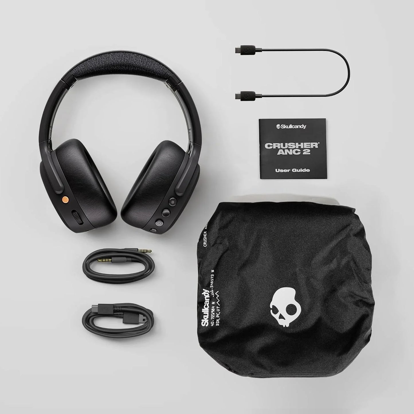 Skullcandy Crusher ANC 2 Wireless Over-Ear Bluetooth Headphones with Extra USB-C Charging Cable, Multi-Sensory Bass, Active Noise Cancelling, 60 Hours Battery, Microphone iPhone Android - Bone