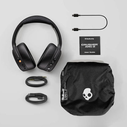 Skullcandy Crusher ANC 2 Wireless Over-Ear Bluetooth Headphones with Extra USB-C Charging Cable, Multi-Sensory Bass, Active Noise Cancelling, 60 Hours Battery, Microphone iPhone Android - Bone