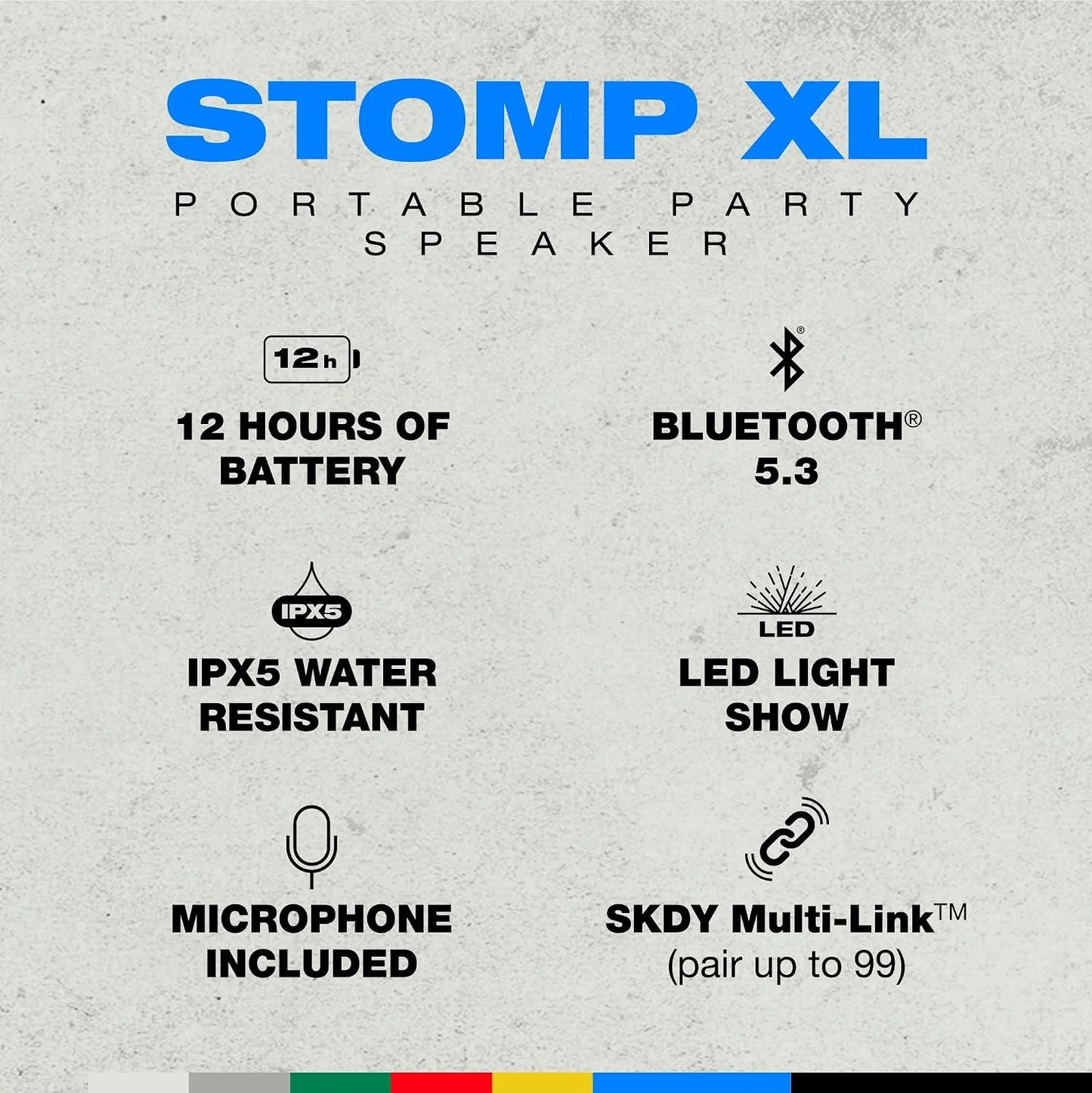 Skullcandy Stomp XL Bluetooth Speaker – IPX7 Waterproof Wireless Portable Speaker, with LED Lightshow & Strobe Modes, 12 Hour Battery, Multi-Link, & USB-C & USB-A Output Charging (Stomp XL, Black)