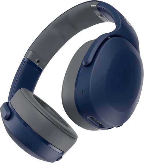 Skullcandy Crusher Evo Wireless Bluetooth Headphones Blue/Grey, Multi-Sensory Bass, 40Hr Wireless, Noise Isolating Over-Ear, Mic for iPhone/Android, Extra 3ft USB-C to USB-C Charging Cable