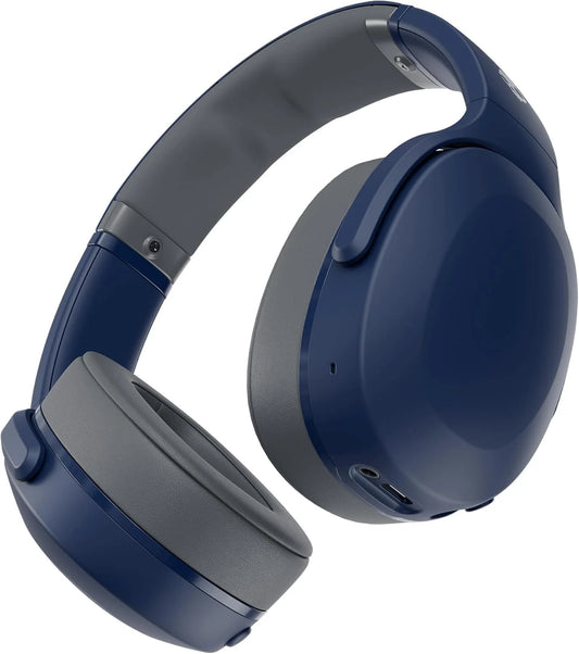 Skullcandy Crusher Evo Wireless Bluetooth Headphones Blue/Grey, Multi-Sensory Bass, 40Hr Wireless, Noise Isolating Over-Ear, Mic for iPhone/Android, Extra 3ft USB-C to USB-C Charging Cable