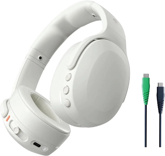 Skullcandy Crusher Evo Wireless Bluetooth Headphones with Extra USB-C Charging Cable, Multi-Sensory Bass, Noise Isolating Over-Ear Fit, 40 Hours Battery, Microphone for iPhone Android - Bone