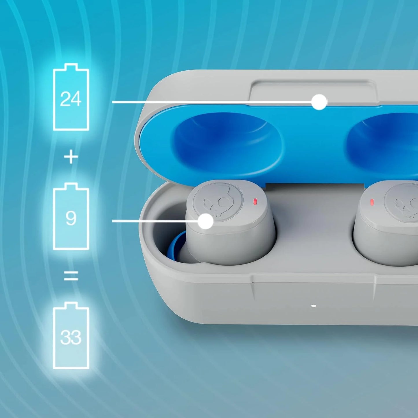 Skullcandy Jib True 2 Wireless In-Ear Bluetooth Earbuds - Light Grey/Blue