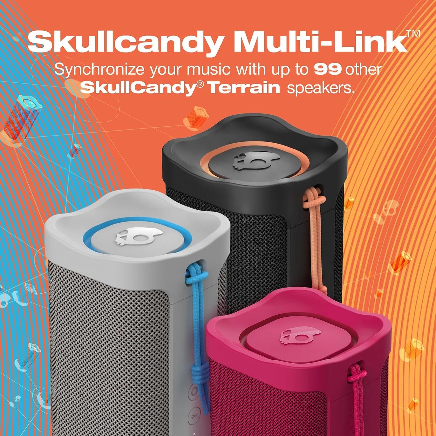 Lifeworks Skullcandy Terrain Wireless Bluetooth Speaker - IPX7 Waterproof Portable Speaker with Dual Custom Passive Radiators, 14 Hour Battery, Nylon Wrist Wrap, & True Wireless Stereo