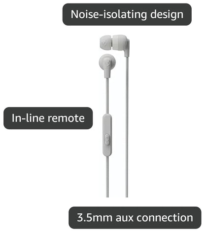 Skullcandy Ink'd Wired in-Ear Headphones with Microphone, Noise-Isolating Earbuds, 3.5mm AUX Connection, Lightweight Design, Call and Track Control – White