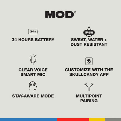 Skullcandy Mod Wireless In-Ear Bluetooth Earbuds - Light Grey/Blue