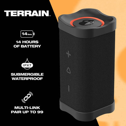 Skullcandy Terrain Wireless Bluetooth Speaker - IPX7 Waterproof Portable Speaker with Dual Custom Passive Radiators, 14 Hour Battery, Nylon Wrist Wrap, & True Wireless Stereo