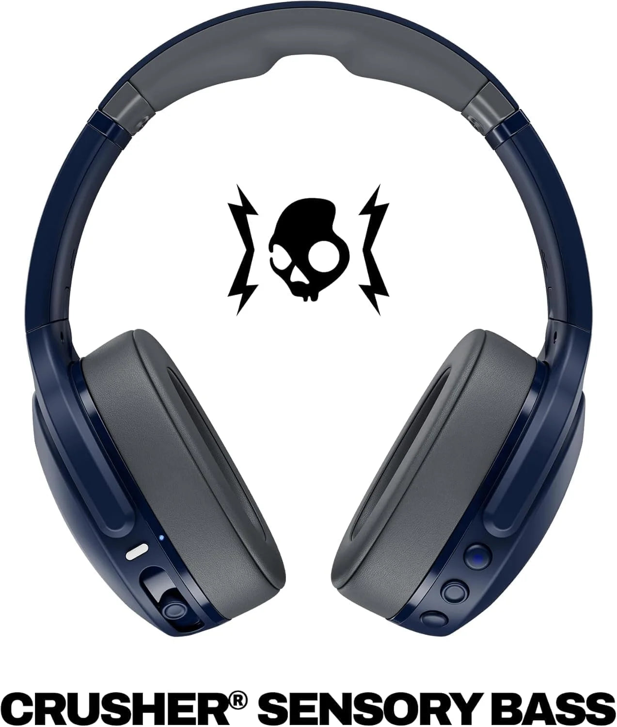 Skullcandy Crusher Evo Wireless Bluetooth Headphones Blue/Grey, Multi-Sensory Bass, 40Hr Wireless, Noise Isolating Over-Ear, Mic for iPhone/Android, Extra 3ft USB-C to USB-C Charging Cable