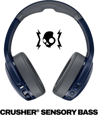 Skullcandy Crusher Evo Wireless Bluetooth Headphones Blue/Grey, Multi-Sensory Bass, 40Hr Wireless, Noise Isolating Over-Ear, Mic for iPhone/Android, Extra 3ft USB-C to USB-C Charging Cable