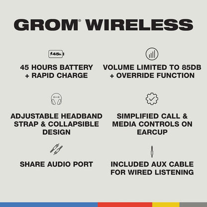 Skullcandy Grom Wireless Over-Ear Volume-Limiting Audio Headphones - Black